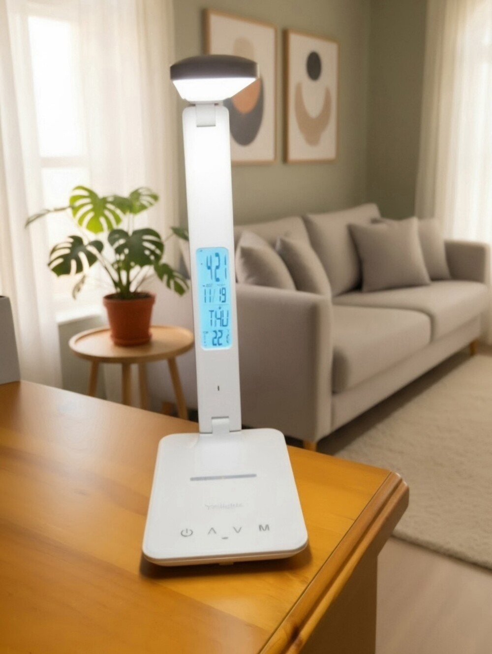 Yeslights LED Desk Lamp with Wireless Charger & Digital Clock - White